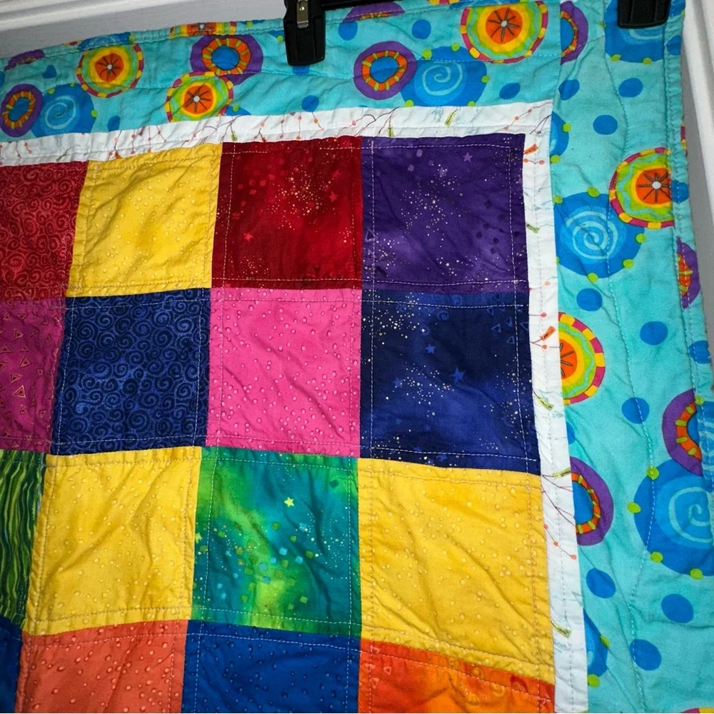 Handmade bright lap wall quilt block patchwork machine stitched, 30 X 40